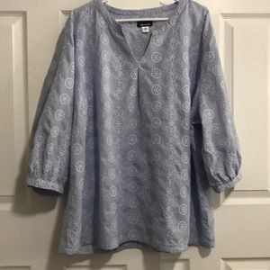 Basic Editions light blue embroidered top